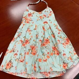 NOBO Mint Floral Molded Bodice Halter Swing Top sz 19 NWT